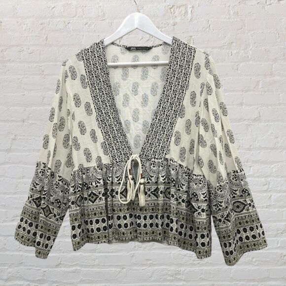 Zara Cream and Black Boho Top - Picture 2 of 14